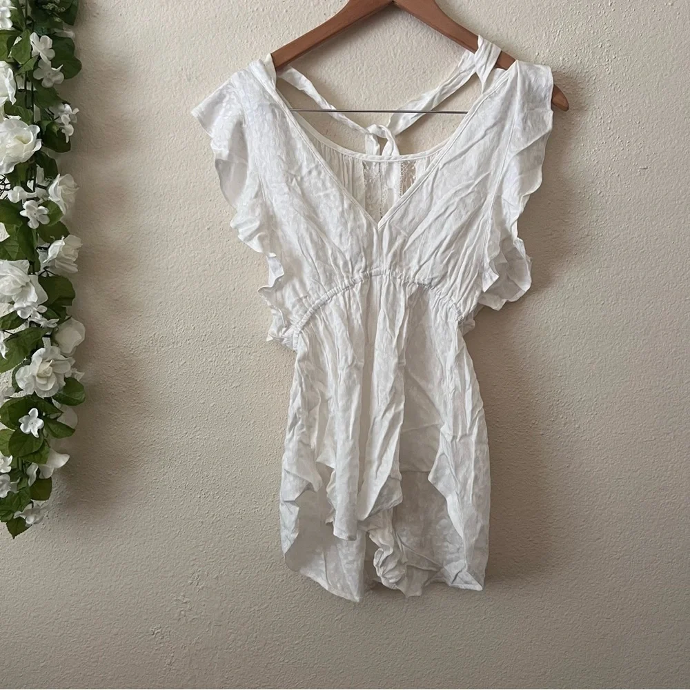 Anthropologie White Ruffle-Sleeve Pajama Romper - Picture 6 of 13